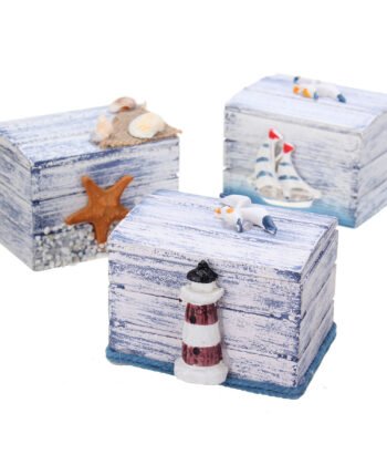 Sea Style Wooden Necklace Earrings Ring Jewelry Storage Box