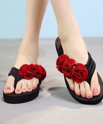 Slippers Women Fashion Women Flower Clip Toe Flip Flops Non-slip Wedges Beach Slippers Shoes Womanach Slippers Shoes Woman